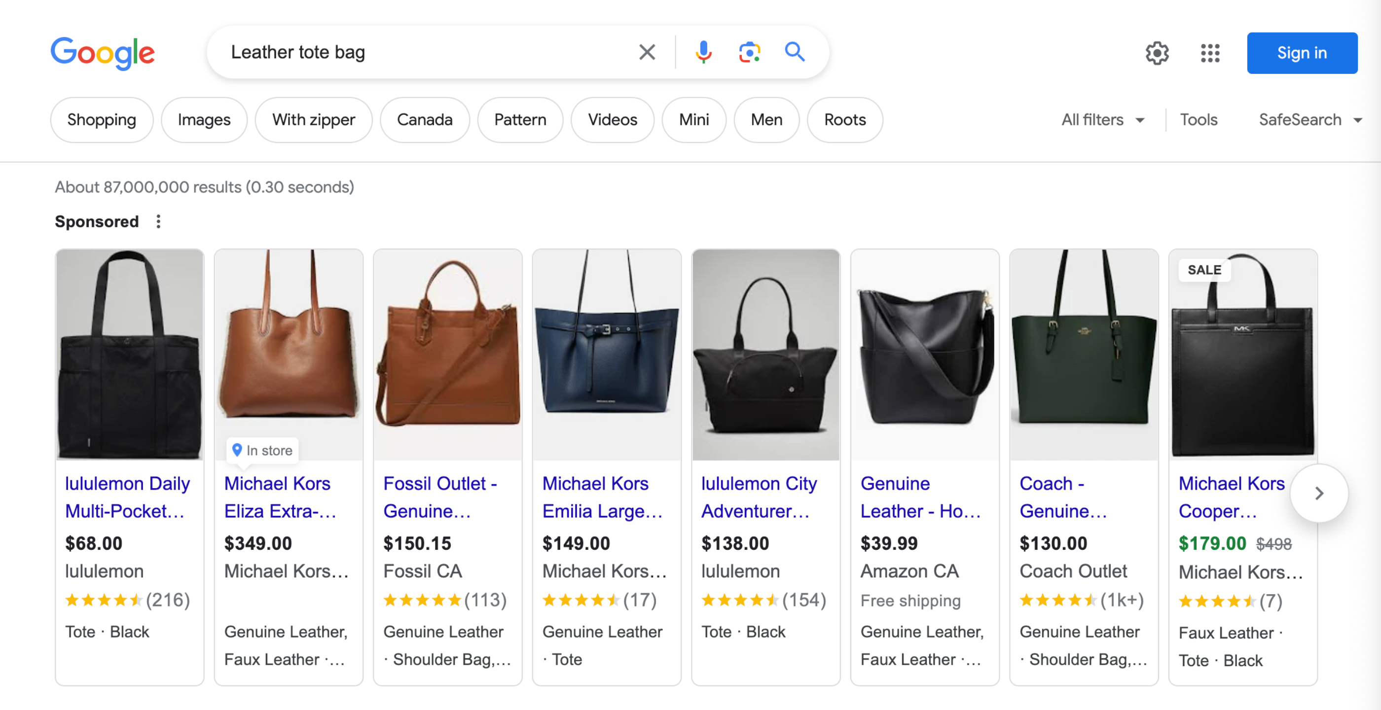 Google Paid Search - Shopping Ad Example